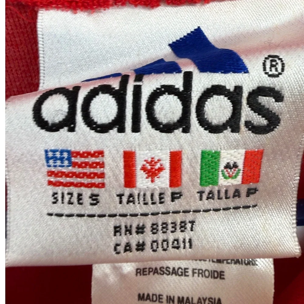 Vintage Adidas 90s Quarter Zip Track Jacket Red‎ Black Striped Mens Small